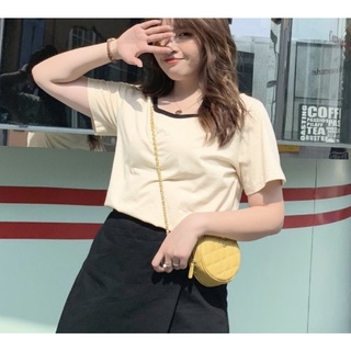 (二手)CCGIRL撞色寬版短袖上衣_米黃