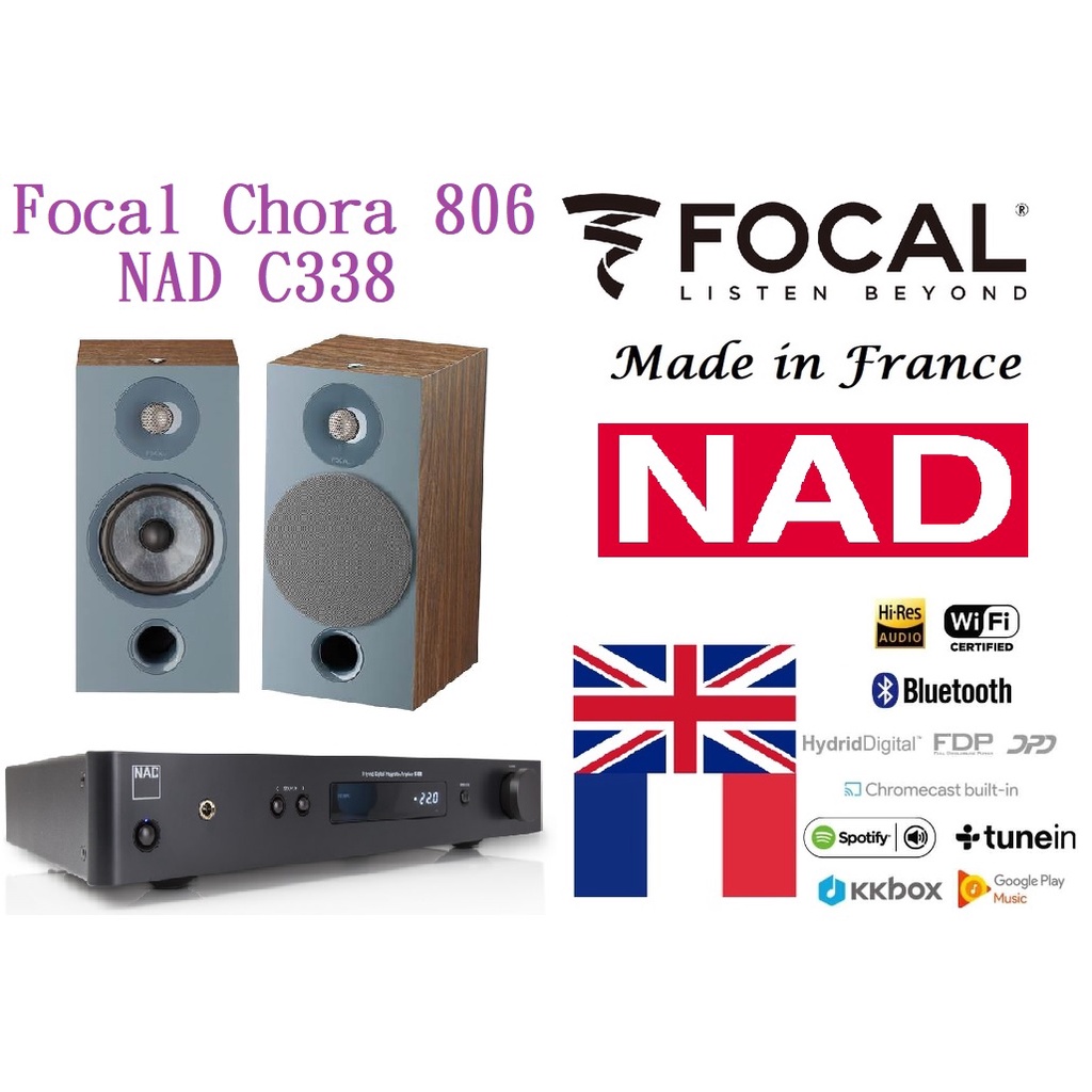 NAD C338 + Focal Chora 806『串流音樂組合』買就送 DC-Cable PS-800A 電源線