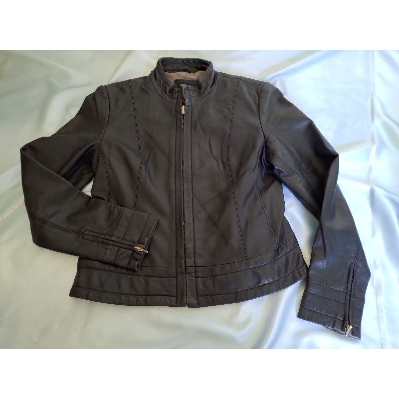 [99go] Legna 黑色 腰身款 騎士風 立領 羊皮外套 夾克 XL號 重機 皮衣