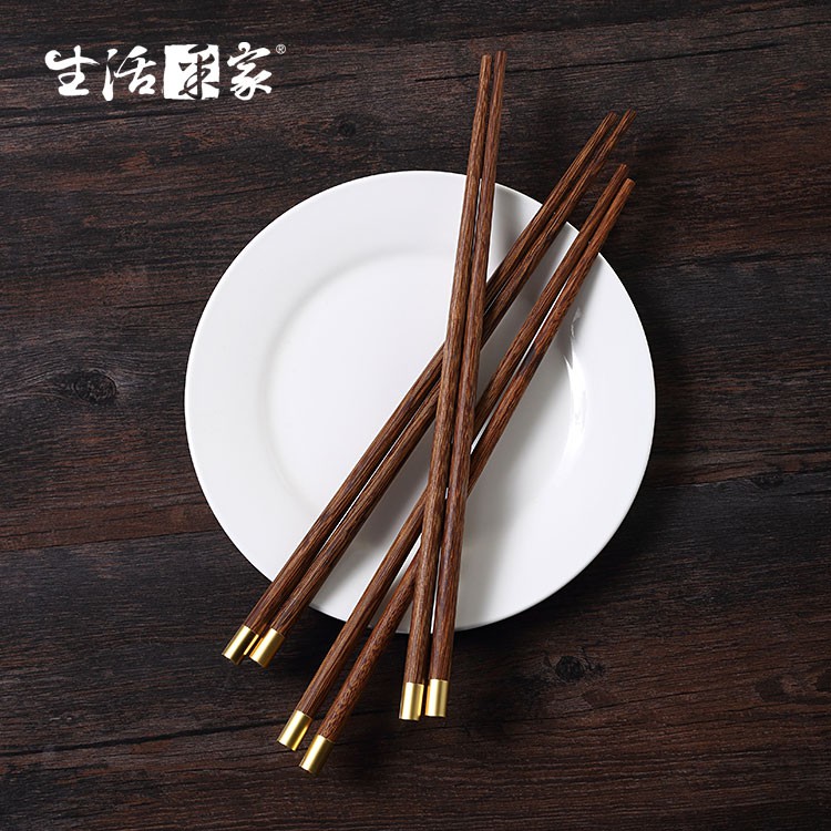 生活采家雞翅木黃銅福字圓筷組 5雙入 用餐 夾菜 台灣現貨
