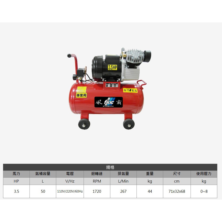 [GIANT LI] 風霸 有油 空壓機 3.5HP 50L (吹灰 清潔 打氣 裝潢 打釘槍 拆除 DIY)