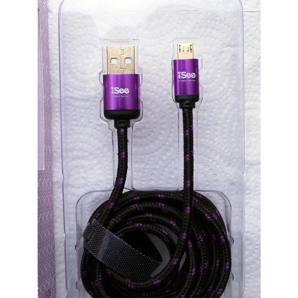 [加長接頭 OFC無氧銅 ] 鋁合金編織充電線 2.2M Micro USB IS-C76 紫 iSee 220CM