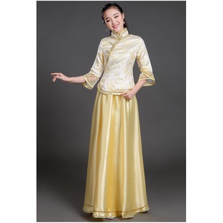 🌹手舞足蹈舞蹈用品🌹中國女古裝/中式鳳仙裙裝/古箏表演服-黃色/購買價$1200元/出租價$400元