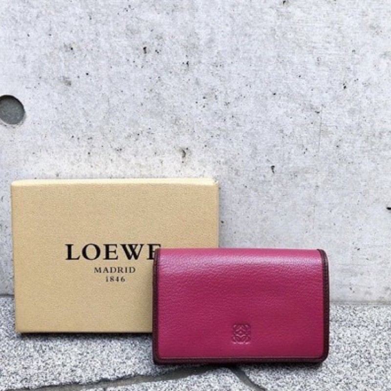 真品 Loewe vintage日本購入復古滾邊柔軟小羊皮中長皮夾錢包 celine