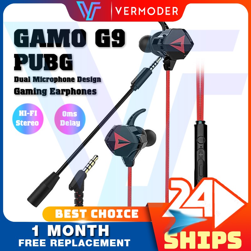 Gamo G9遊戲耳機立體聲重低音雙麥克風降噪耳機運動PUBG耳塞麥克風手機G5