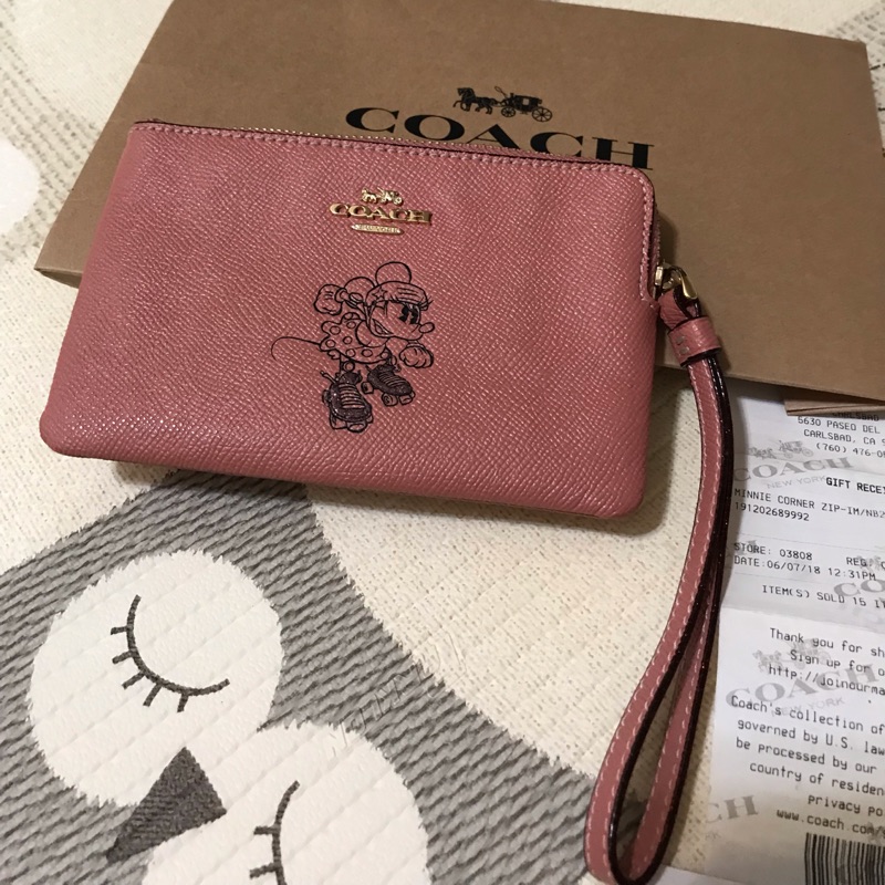 保證正品 真品 二手九成新 美國 coach 玫瑰粉 梅粉 限量版 米妮 Minnie Disney 迪士尼 手拿包