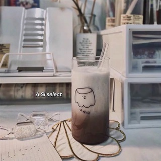 ﹝現貨﹞韓國ins同款 umu布丁玻璃杯 咖啡杯 送玻璃吸管 400ml 簡約創意可愛卡通耐熱玻璃杯牛奶杯果汁杯酒杯水杯