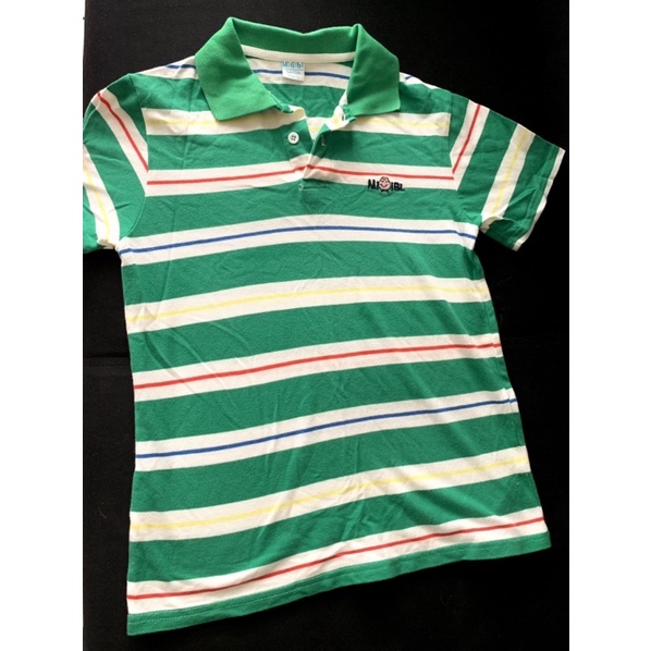 Miaibl 綠色條紋彈性柔軟透氣材質條紋短袖polo衫  超柔順材質 9.9成新 大童 150/72