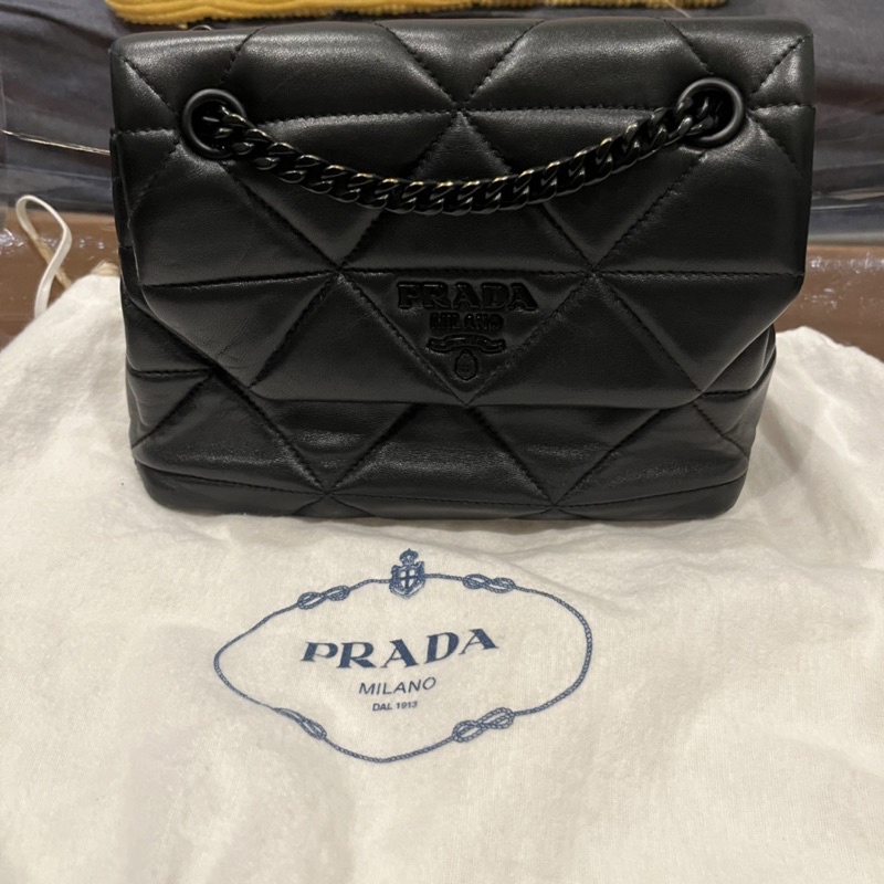 可換包 二手PRADA Spectrum bag 霧面黑色鏈條包 皮革 牛皮 肩背