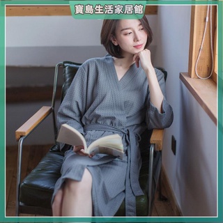 浴巾 浴袍 純棉睡袍女春夏季華夫格薄款情侶浴袍女士睡衣睡裙中長款大碼家居服