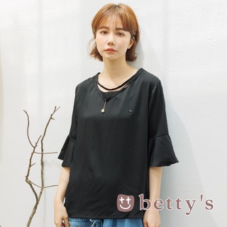 betty’s貝蒂思(15)造型珠飾荷葉袖上衣(黑色)