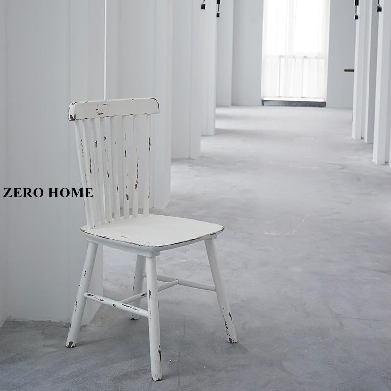 ZERO HOME做舊白椅子拍攝道具 實木高背椅花店櫥窗裝飾 法式風格木質溫莎椅#超取請聊聊我#預購