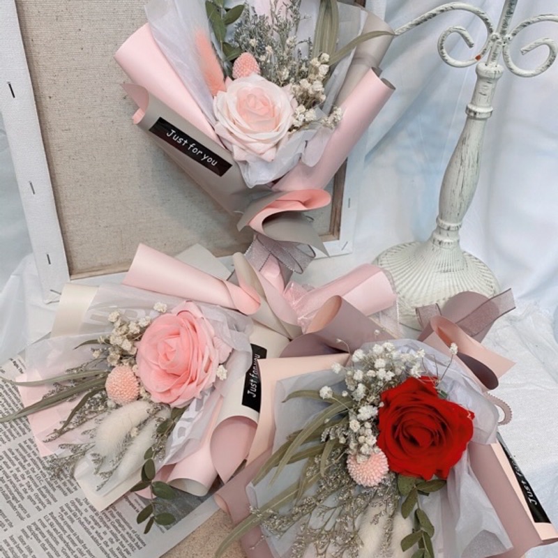 ONEDAY ✨ 莫蘭迪色系 包裝紙 仿真玫瑰乾燥花束 乾燥花 捧花 花束 畢業花束
