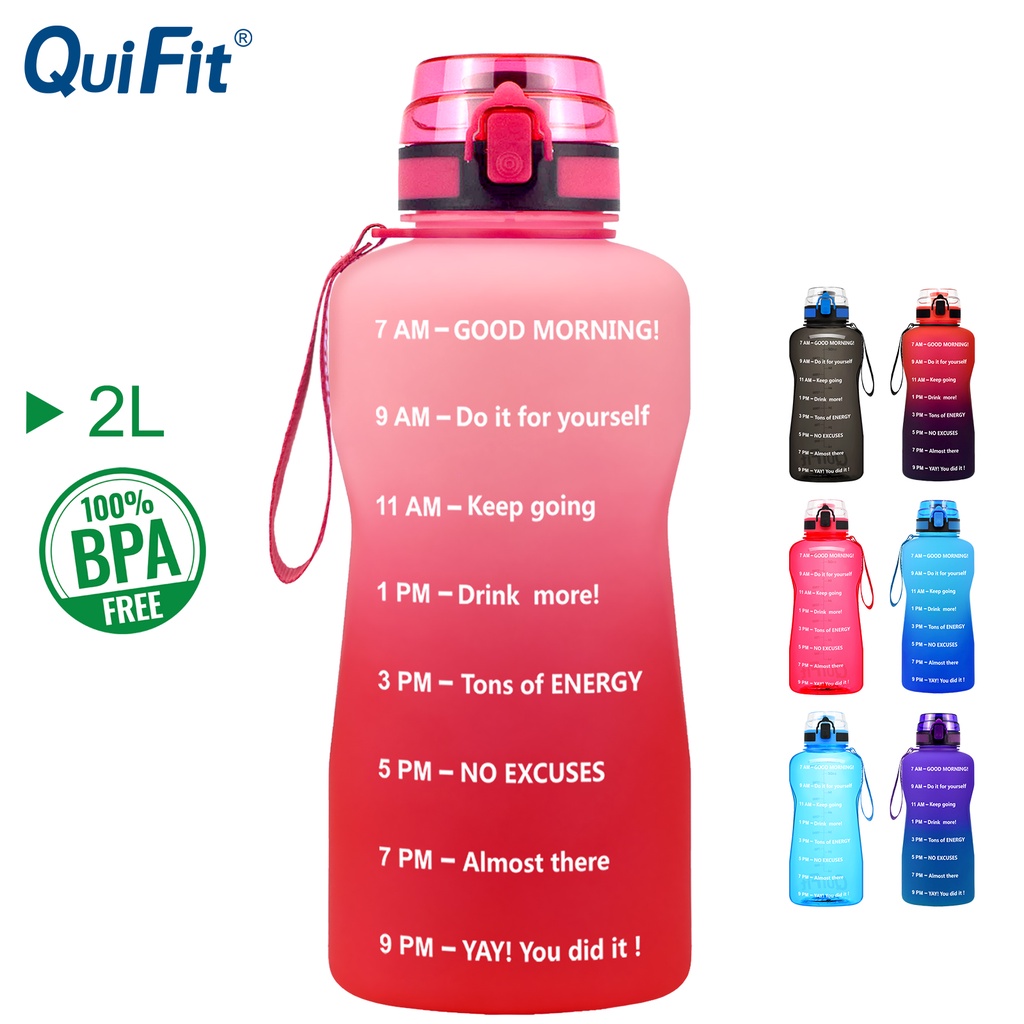 Quifit Tritan 中口塑料水瓶不含 Bpa 無吸管適用於戶外運動健身房(2L)