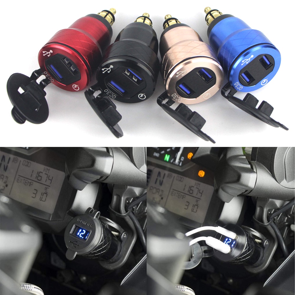 快速充電3 0雙usb摩托車充電器 适用于宝马杜卡迪欧规摩托车usb车载充电器金属带电压显车充 532 蝦皮購物