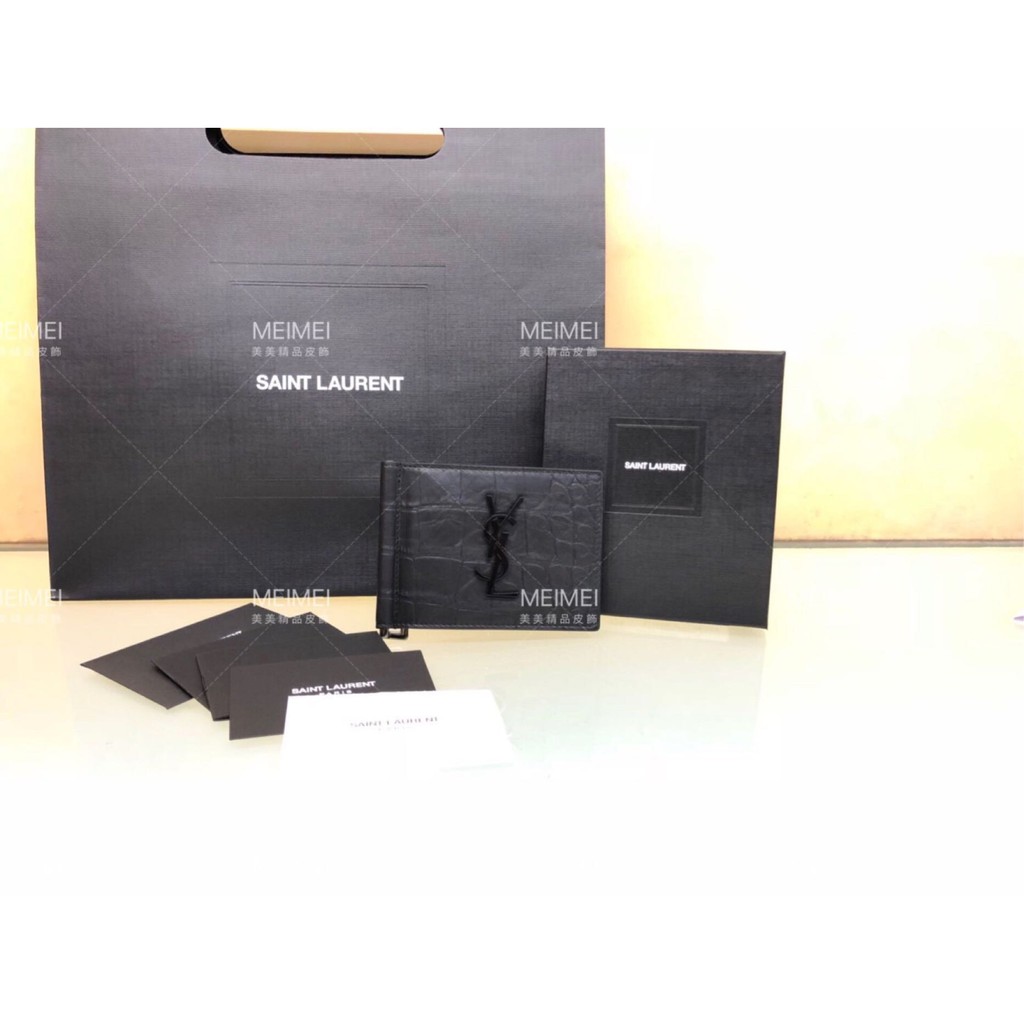 全新代購saint Laurent Ysl 鱷魚壓紋牛皮男款短夾6卡鈔票夾 蝦皮購物