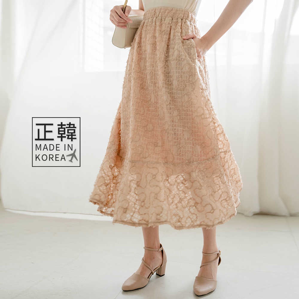 MIUSTAR 正韓．滿版立體葉子格紋蕾絲網紗裙(共2色)0913 預購【NL2356XC】