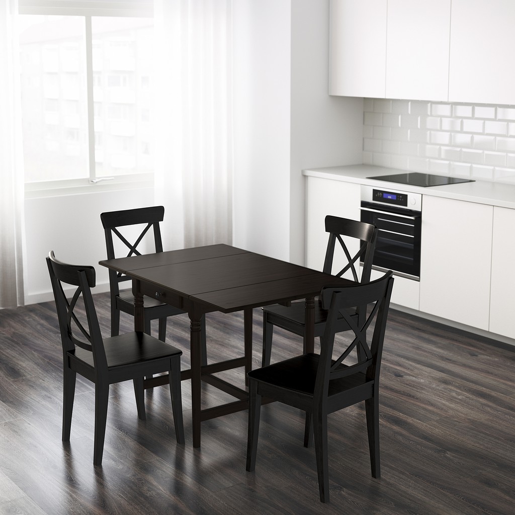 北歐風格經典IKEA宜家INGOLF餐椅x4+INGATORP折疊桌x1/黑棕色/二手八成新/原$15990特$9800