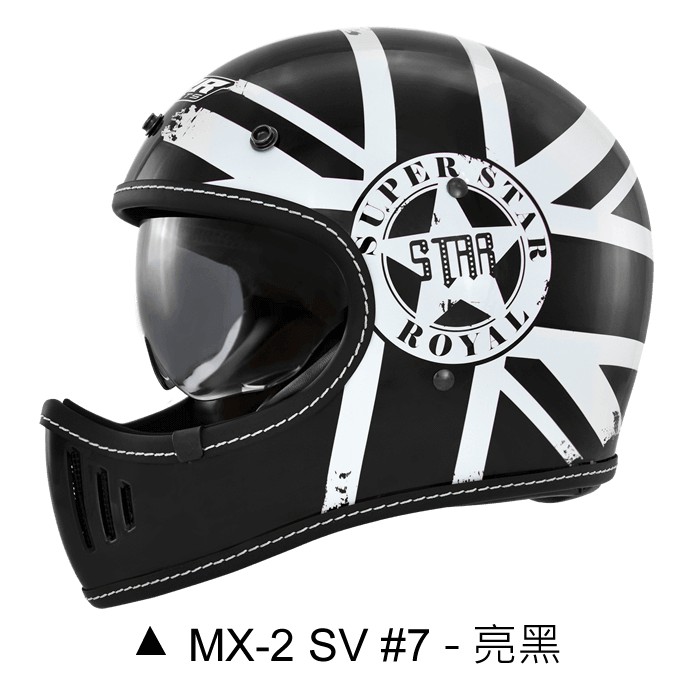 M2R MX-2 SV安全帽 MX2 SV 7 亮黑 內襯可拆 內藏墨鏡 英日復古彩繪 山車帽 全罩《比帽王》