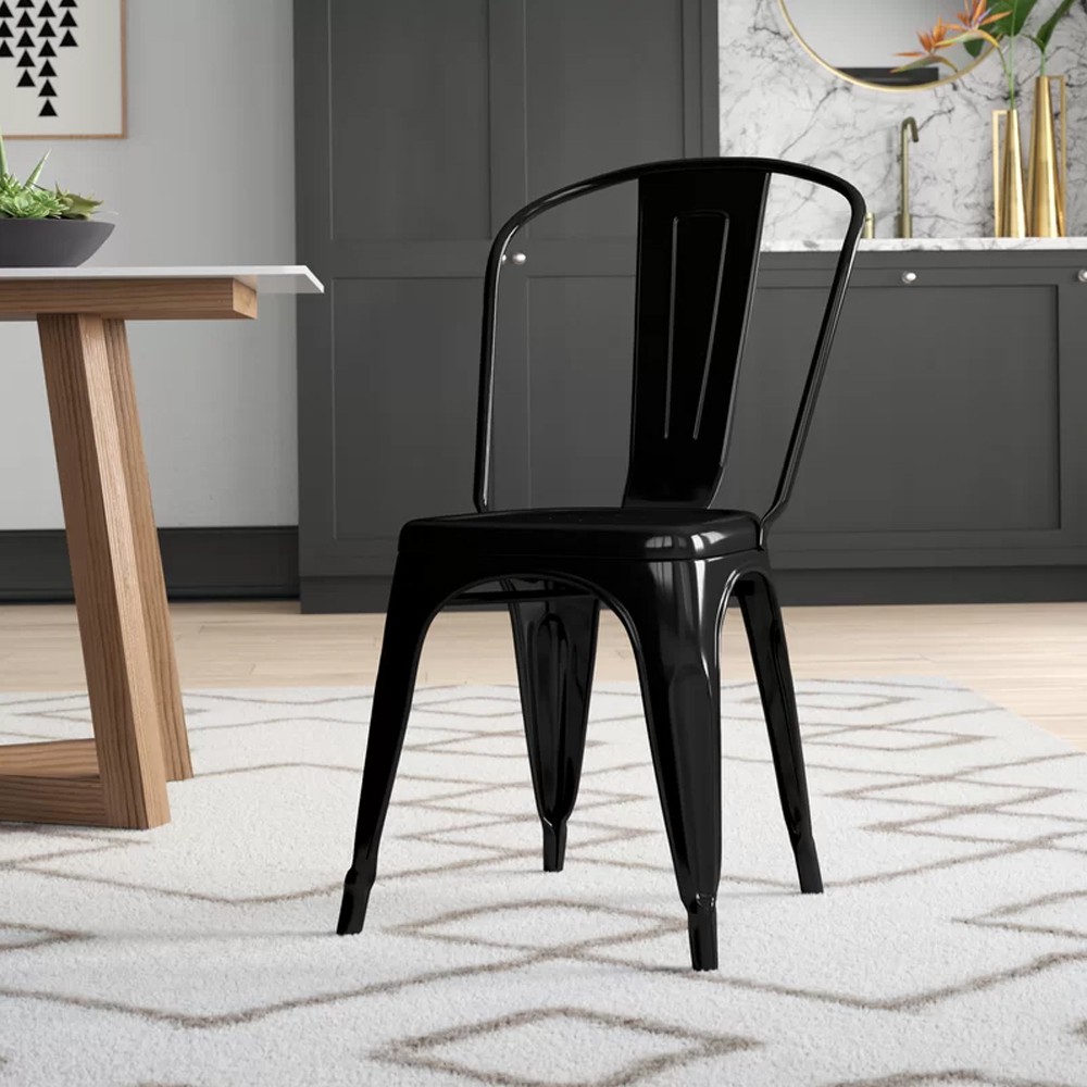 E-home 希德尼工業風金屬高背餐椅-黑色