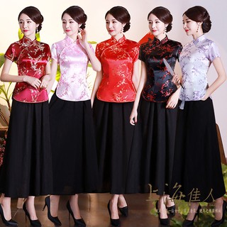 S-XXL批發價325元 新款女中式唐裝上衣經典復古立領改良織錦緞旗袍式上衣 日常穿著表演穿搭／梅花刺繡／十色／上海佳人