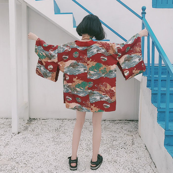 夏裝日式和風麒麟越海雪紡衫浴衣羽織系帶開衫和服防曬外套女學生 蝦皮購物