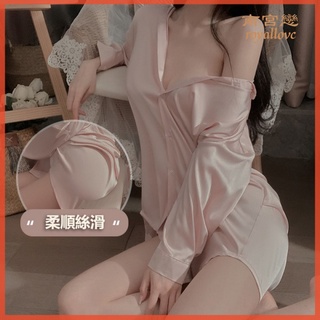 【南宮戀】襯衫睡衣 素色純欲 男友風大尺碼 性感襯衫 舒適 家居服 睡衣 性感睡衣大尺碼 情趣睡衣 緞面睡衣 涼感睡衣