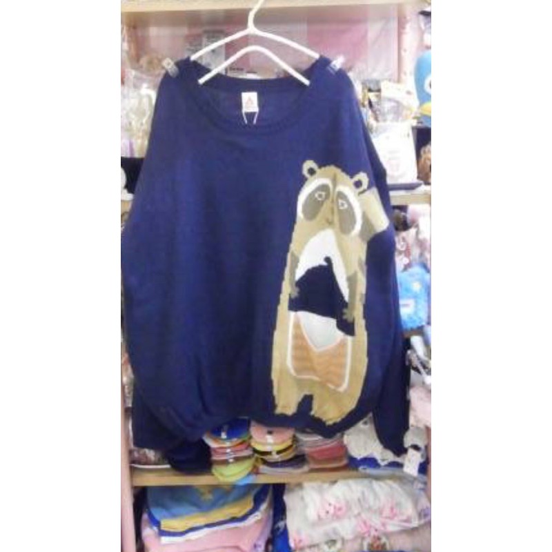 全新日本帶回藍色可愛浣熊針織衫size:free
