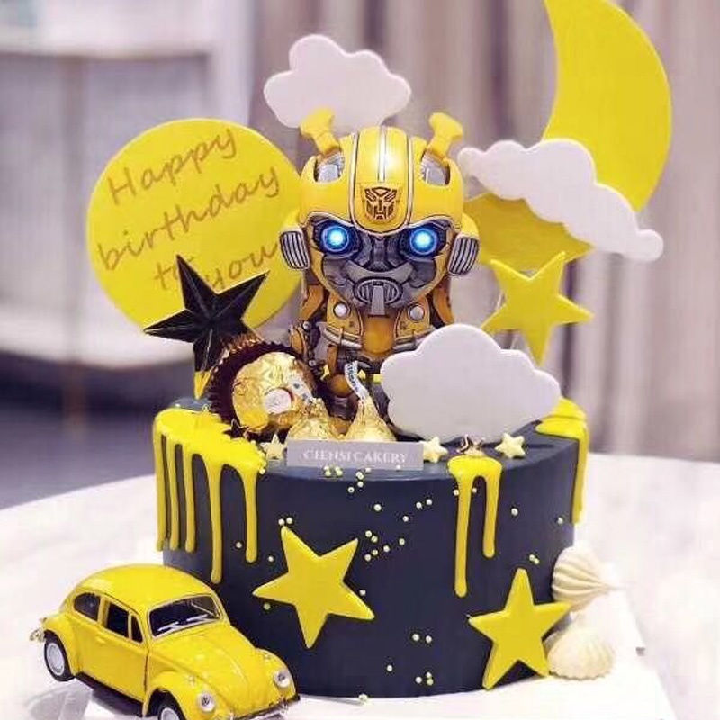 汽車人生日禮物擎天柱大黃蜂蛋糕擺件擎天柱變形金剛生日裝飾卡通兒童玩具機器人模型
