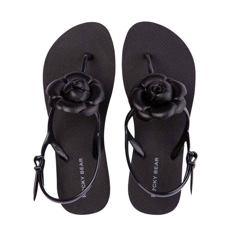 洛克熊山茶花涼鞋-黑色