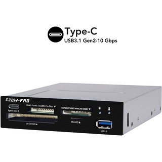 EZDIY-FAB 多功能前面板3.5"寸 USB3.1 Gen2 Type-C/USB 3.0埠多合一光驅位讀卡器