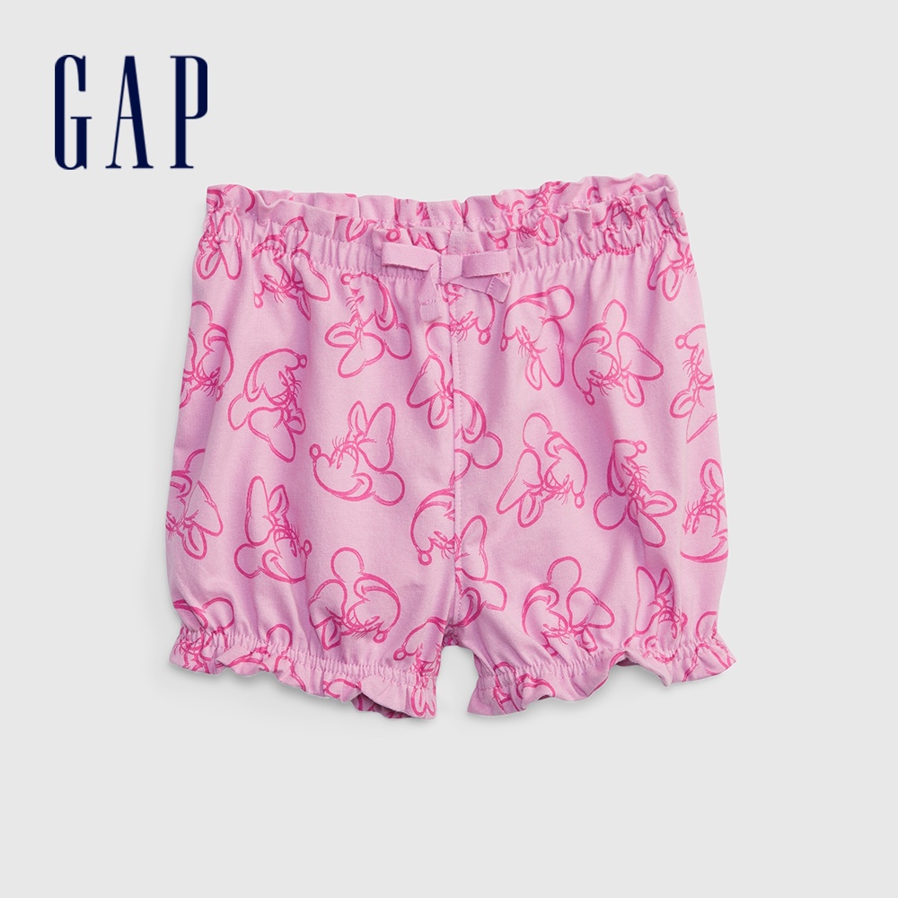 Gap 嬰兒裝 Gap x Disney迪士尼聯名 印花荷葉邊抽繩鬆緊短褲-糖果粉(869369)
