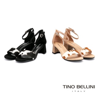 Tino Bellini馬毛乳牛紋後包中跟涼鞋_茶色 39號