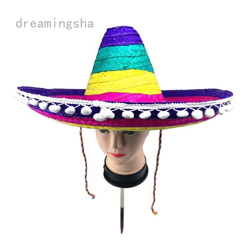 男士女士寬簷彩色邊緣隨機顏色派對用品裝飾成人草帽墨西哥風格萬聖節戶外