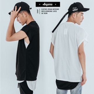 AOYAMA 歐美個性 寬鬆落肩 oversize 防皺涼感背心【A89001】SGS認證 不含甲醛 長版背心 壯漢背心
