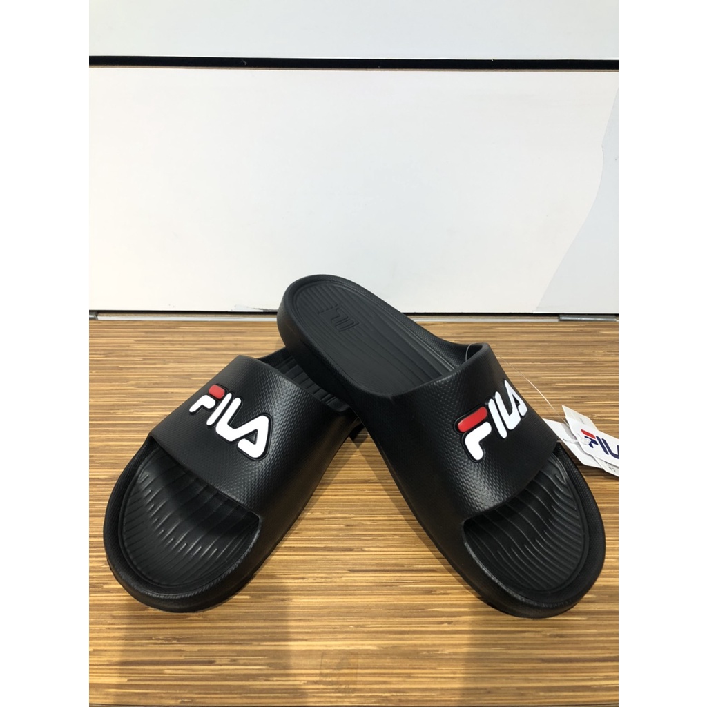 【清大億鴻】FILA 男女拖鞋 一體成形 防水 LOGO基本款 黑色 - 4S355-001