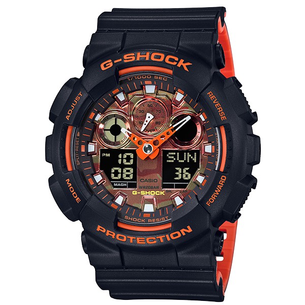 【聊聊甜甜價】CASIO G-SHOCK GA-100BR-1A 雙顯電子錶(黑X橘)