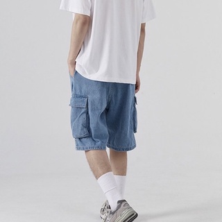 【BIG.K】韓國 復古大口袋牛仔短褲 2色 水洗牛仔褲 五分褲 寬鬆 闊腿褲 老爹短褲