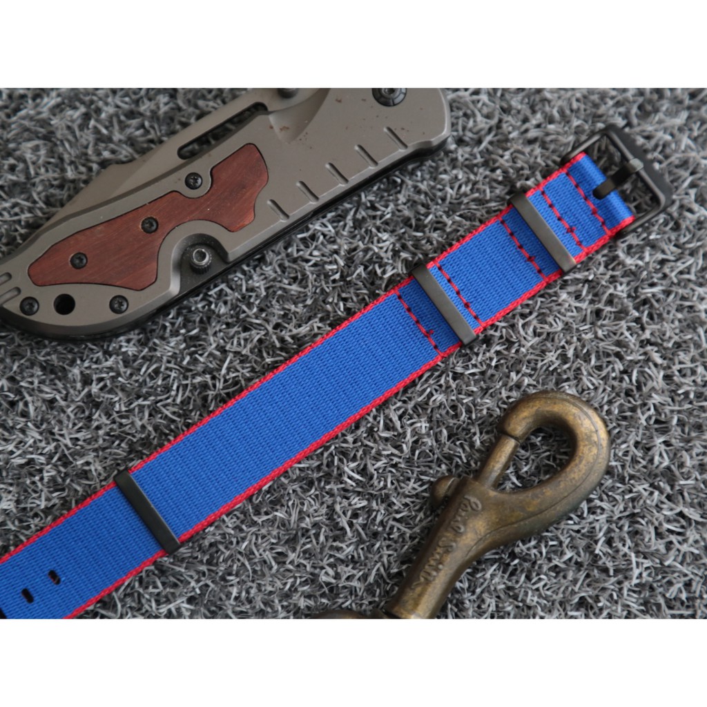 20mm 22mm超值精選～高質感 nato zulu Omega FU尼龍錶帶,拉砂消光黑色不鏽鋼製錶圈,藍＋紅
