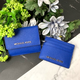 Michael kors 真皮十字紋防刮牛皮寶藍小號錢夾