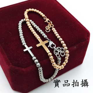 大小十字架串珠 C4288 手鍊手環 316L不鏽鋼 韓系休閒風 情侶配件對鍊鏈 男生女生圓珠圓球手鏈 水漾