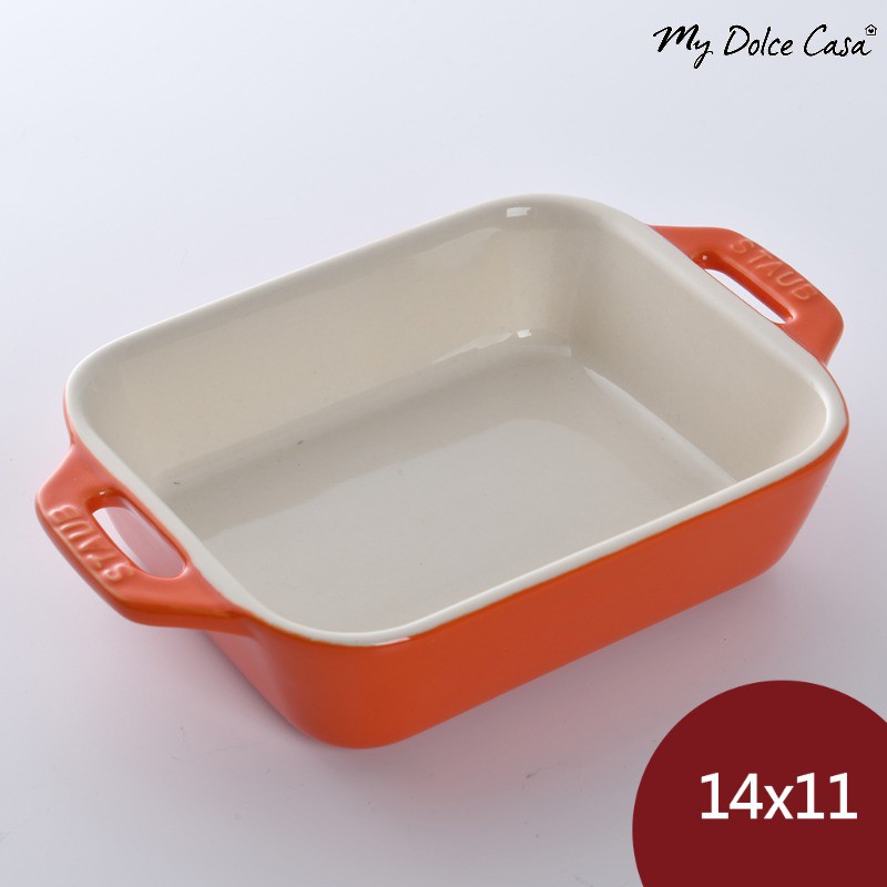 Staub 長形陶瓷烤盤 烤皿 焗烤盤 烘焙盤 14x11cm 橘色[HBJ04]