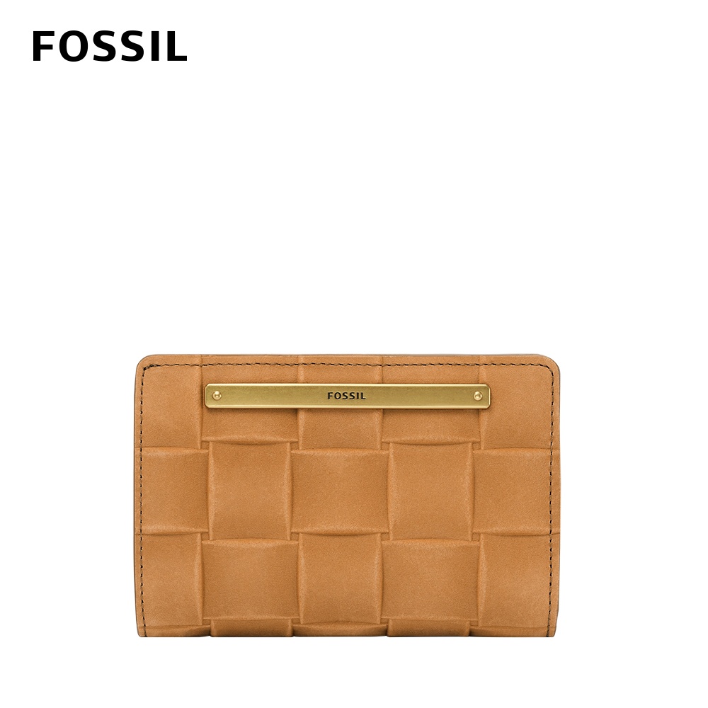 FOSSIL Liza 寬編織輕巧型真皮短夾-棕色 SL6466231