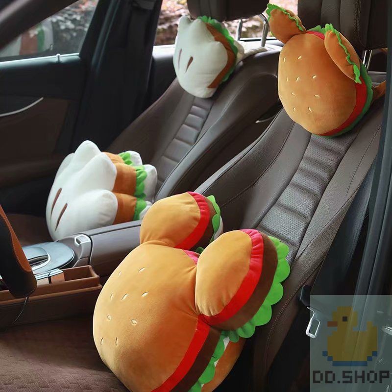 迪士尼 好餓 米奇漢堡造型 汽車車枕 抱枕系列 腰靠枕 辦公室靠枕 車用頭˙枕 車枕一對販售