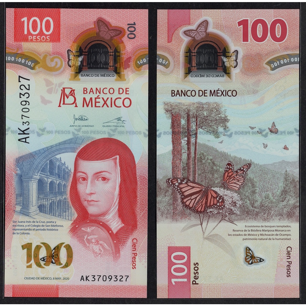 全新2020年墨西哥100比索塑膠鈔