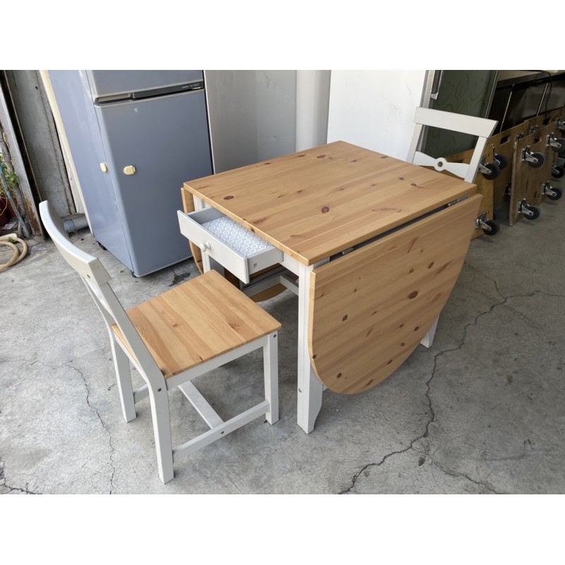 台中二手家具 勤快二手家具-實木折疊餐桌含2椅