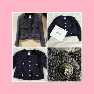 JK+3 CHANEL UNIFORM🌟香奈兒粗花毛呢氣質優雅深藍色短版外套_220901