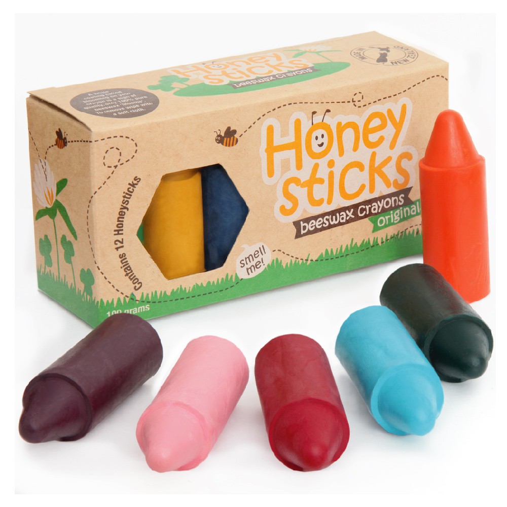 【Honey Sticks】純天然蜂蠟無毒蠟筆-1歲以上寶寶適用(12色矮胖型)