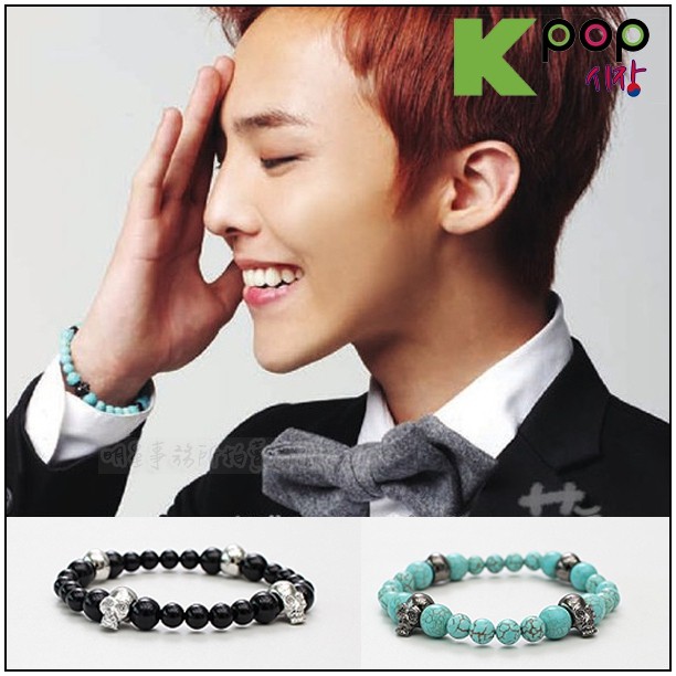 韓國進口asmama官方正品bigbang Gd 權志龍g Dragon Top 同款別緻骷髏環墜串珠彈力手環手鍊 蝦皮購物