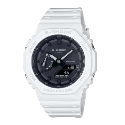 【CASIO 卡西歐】G-SHOCK 八角農家橡樹雙顯手錶 白 GA-2100-7ADR